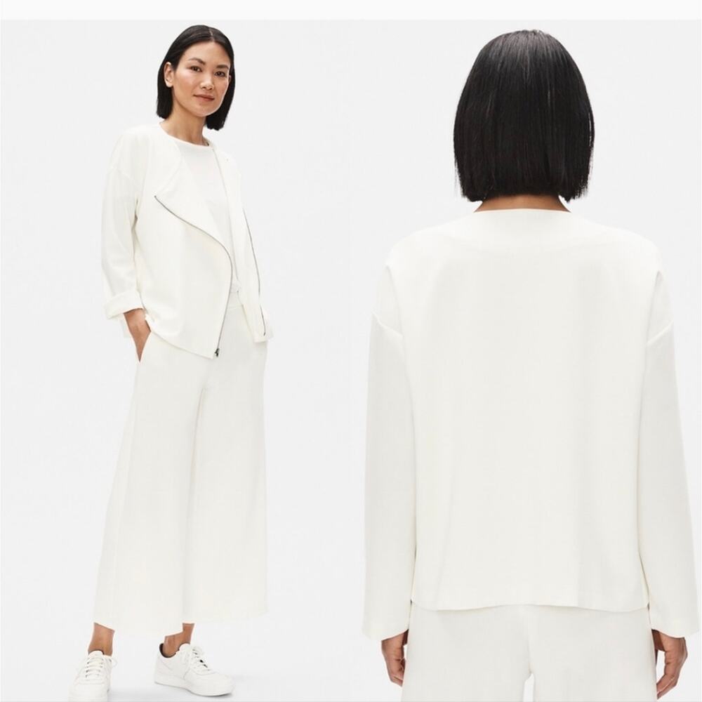 Eileen Fisher Flex Tencel Ponte Round Neck White Medium White